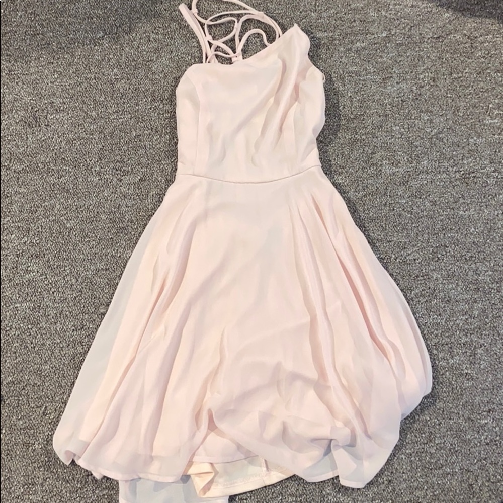 Lulu’s pink skater dress with open back